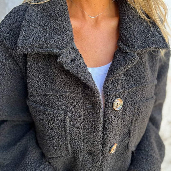 Button Front Collared Teddy Fleece Jacket 8