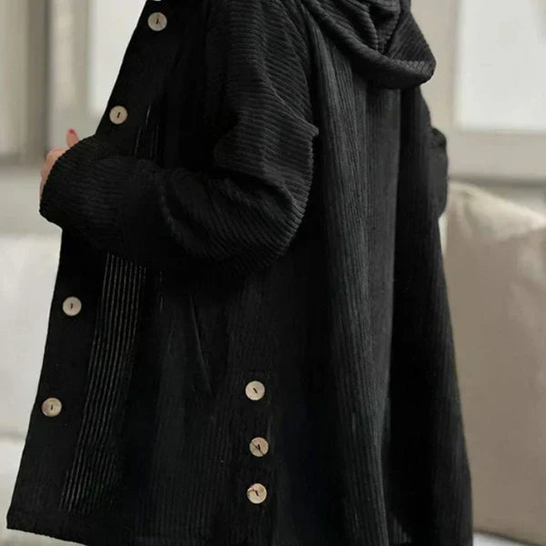 Corduroy Hooded Button Front High Low Coat 13