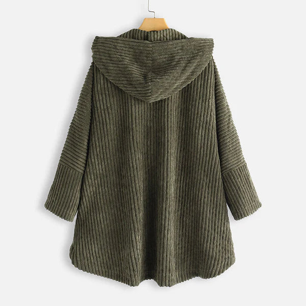 Corduroy Hooded Button Front High Low Coat 7
