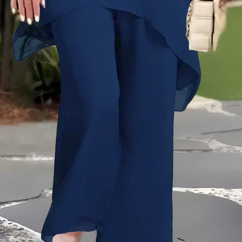Short Sleeve Layered Chiffon Top and Wide Leg Pants Two Piece Set 3
