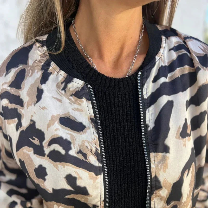 Animal Print Zip Front Bomber Jacket 5