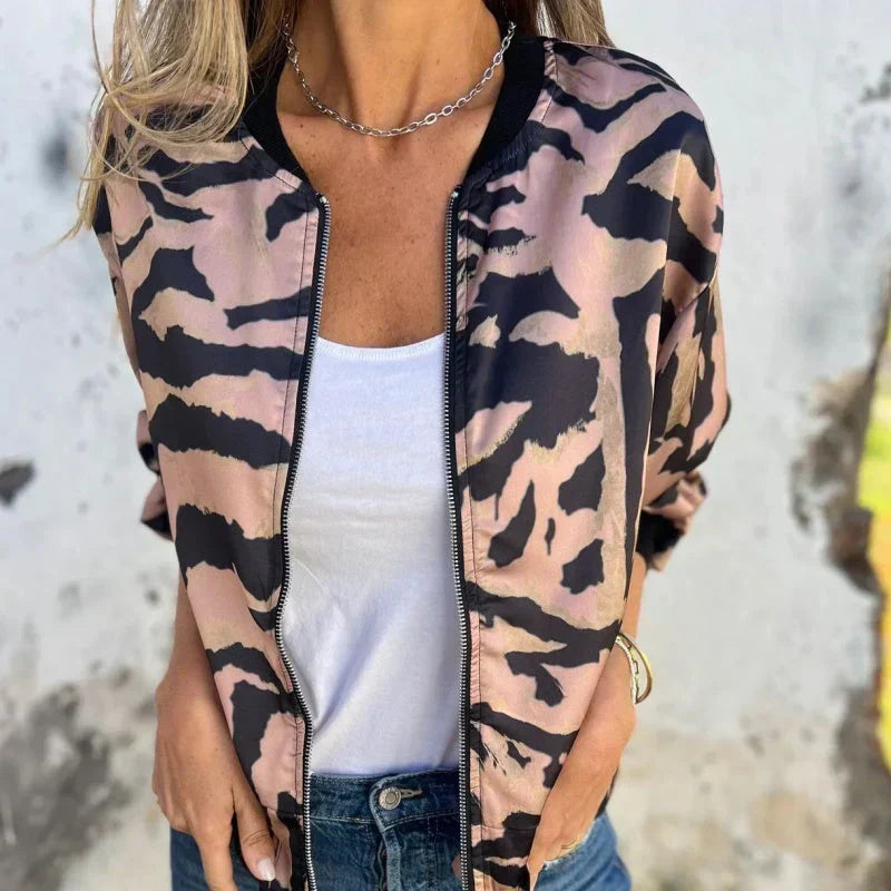 Animal Print Zip Front Bomber Jacket 2