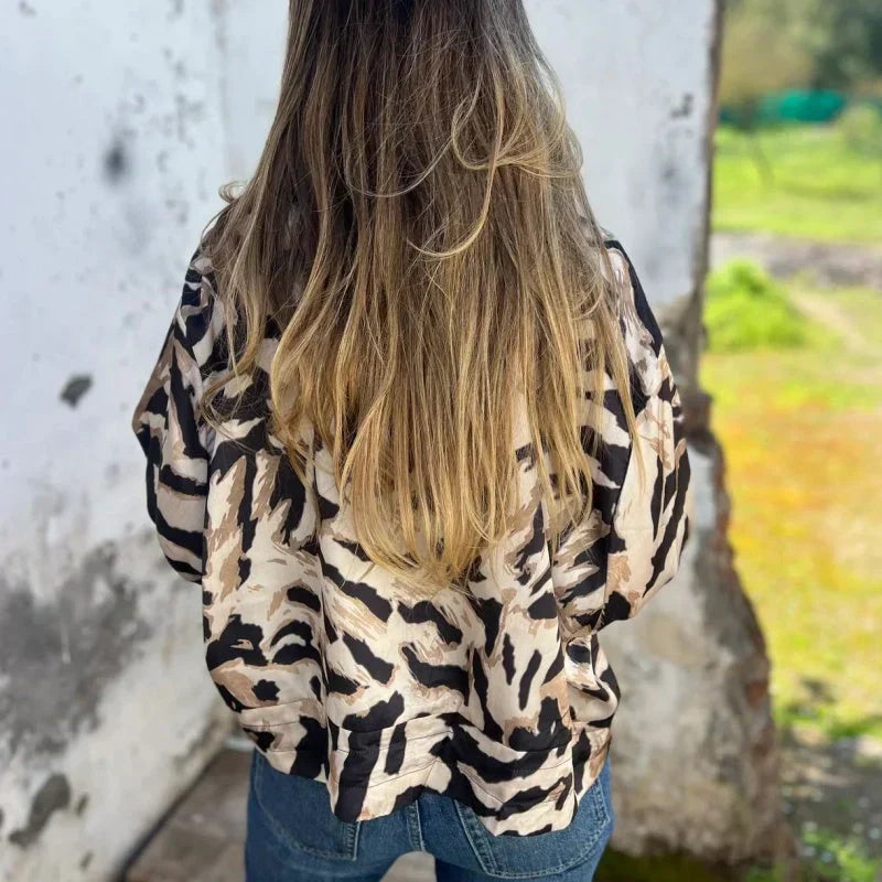 Animal Print Zip Front Bomber Jacket 6
