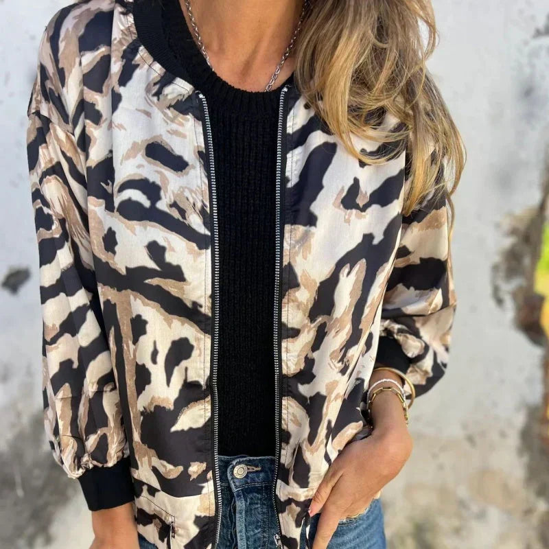 Animal Print Zip Front Bomber Jacket 7