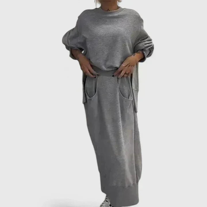 Crew Neck Sweatshirt and Pocket Midi Skirt Two Piece Set 6