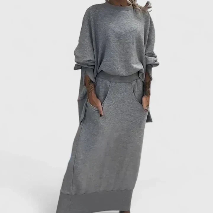Crew Neck Sweatshirt and Pocket Midi Skirt Two Piece Set 7