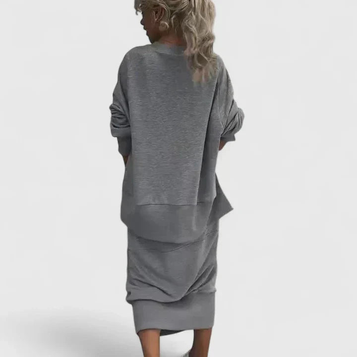 Crew Neck Sweatshirt and Pocket Midi Skirt Two Piece Set 2