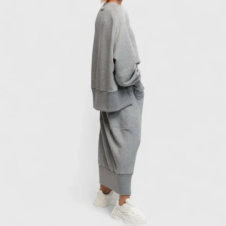 Crew Neck Sweatshirt and Pocket Midi Skirt Two Piece Set 4