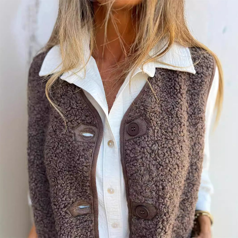 Sherpa Fleece Button Front Pocket Vest 7