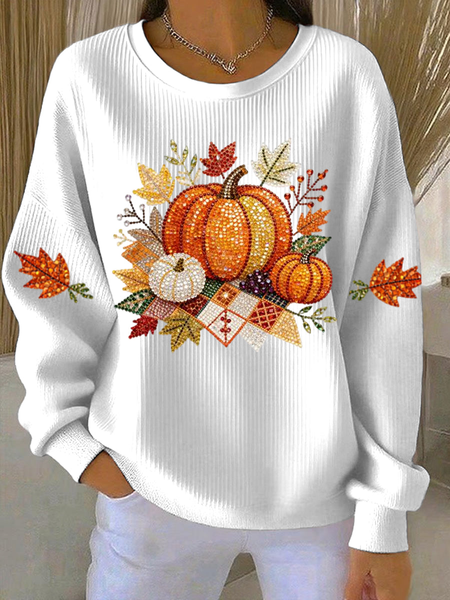 Pumpkin Graphic Ribbed Crew Neck Sweatshirt 2