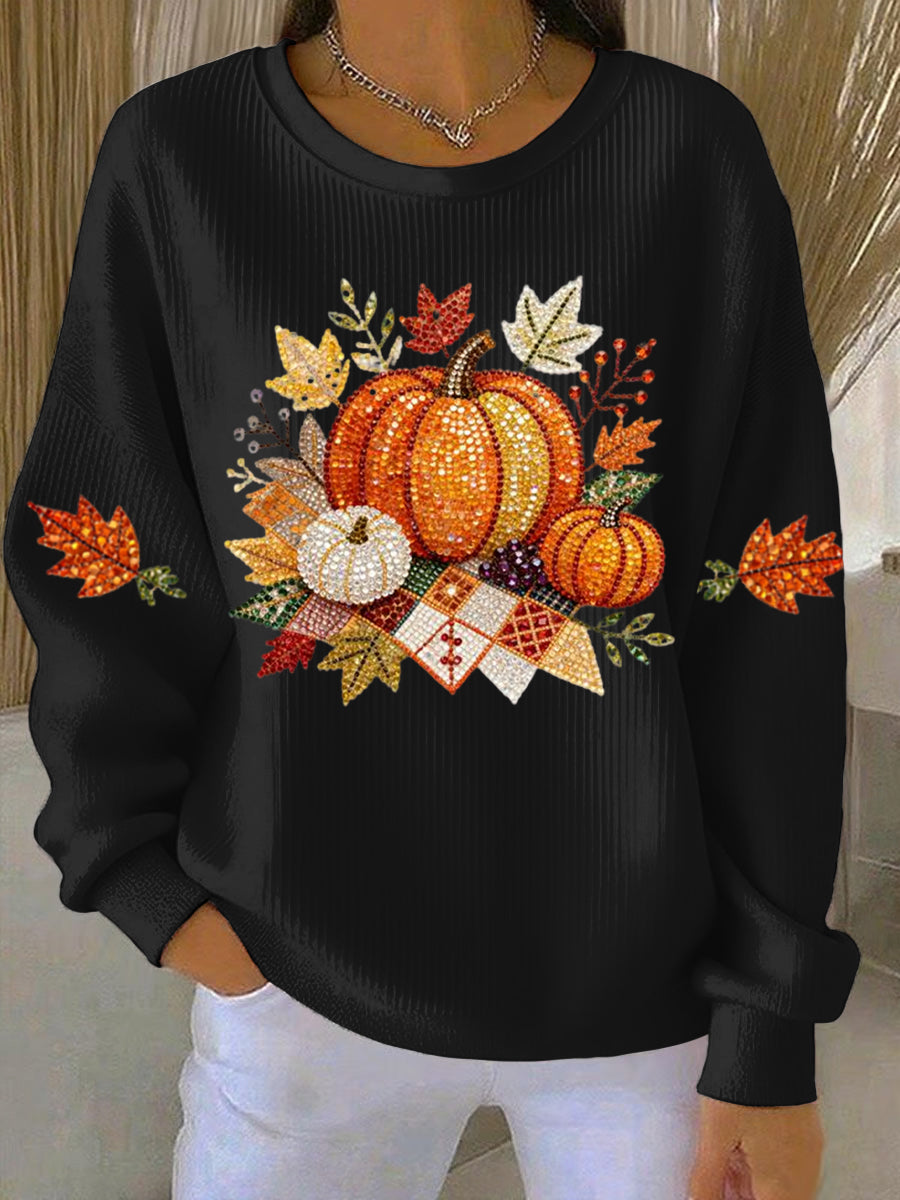 Pumpkin Graphic Ribbed Crew Neck Sweatshirt 3