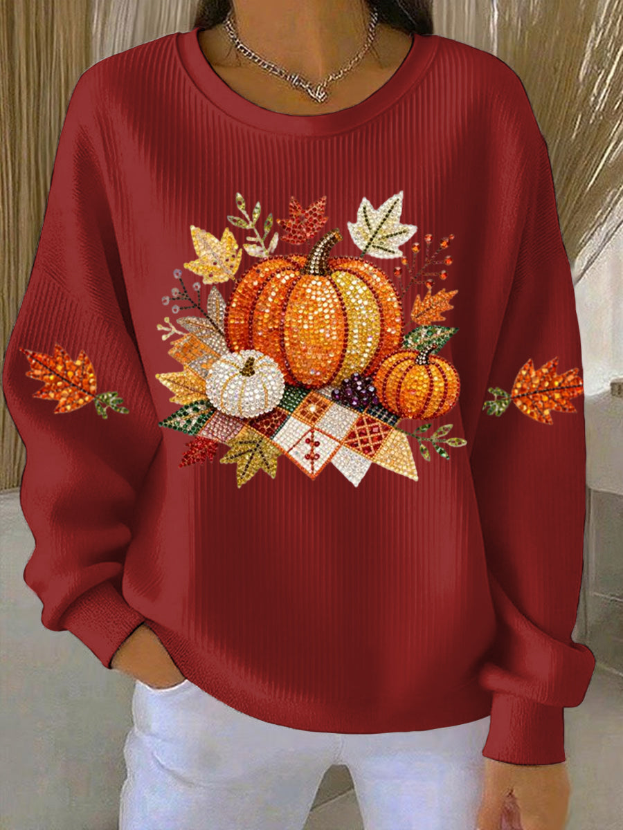 Pumpkin Graphic Ribbed Crew Neck Sweatshirt 4