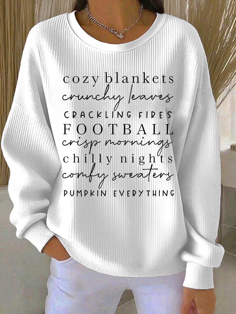 Crew Neck Ribbed Slogan Print Sweatshirt 2