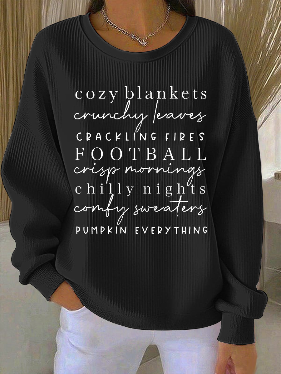 Crew Neck Ribbed Slogan Print Sweatshirt 3