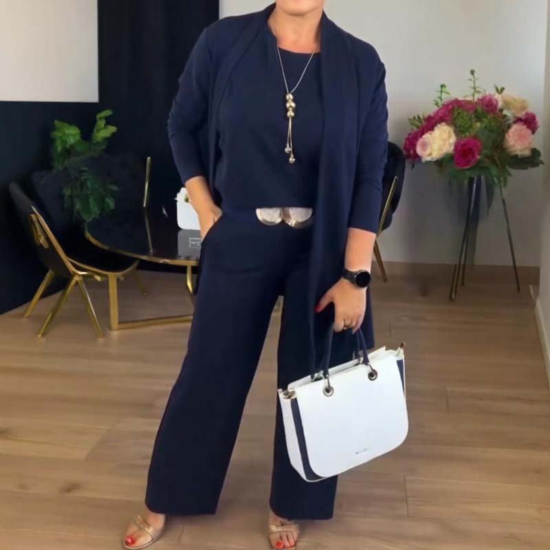 Longline Open Blazer Top and Pants Three Piece Set 3