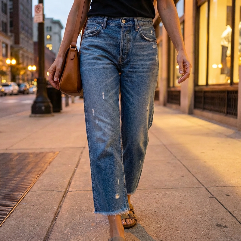 Distressed Raw Hem Wide Leg Cropped Jeans 5