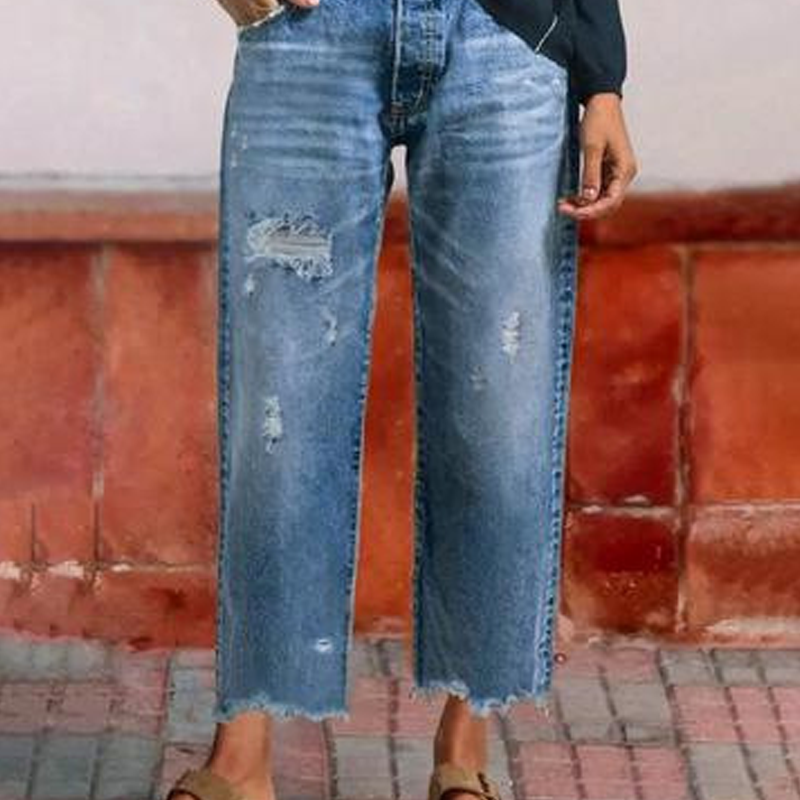 Distressed Raw Hem Wide Leg Cropped Jeans 9