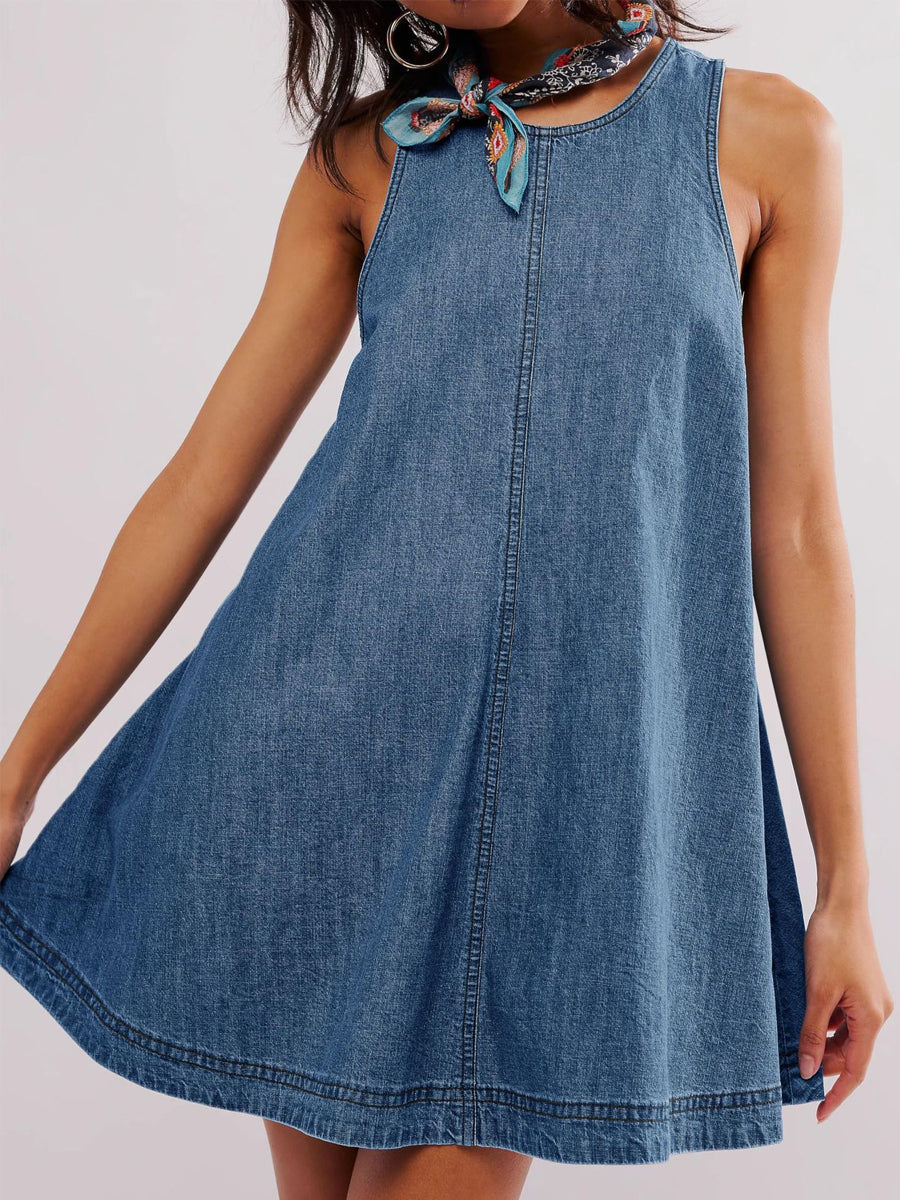 Halter Neck Sleeveless Denim Shift Mini Dress 3