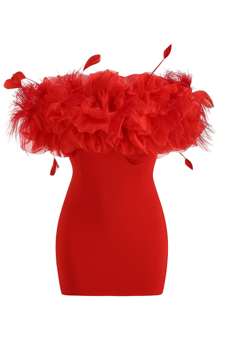 Feather Ruffle Off Shoulder Bodycon Party Mini Dress - View 2