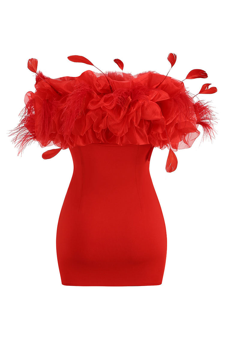 Feather Ruffle Off Shoulder Bodycon Party Mini Dress - View 3
