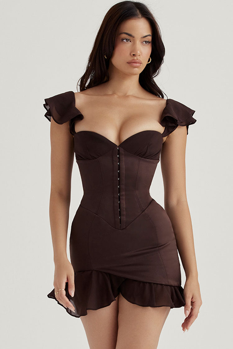 Satin Sweetheart Ruffle Sleeve Bustier Corset Mini Dress - View 2