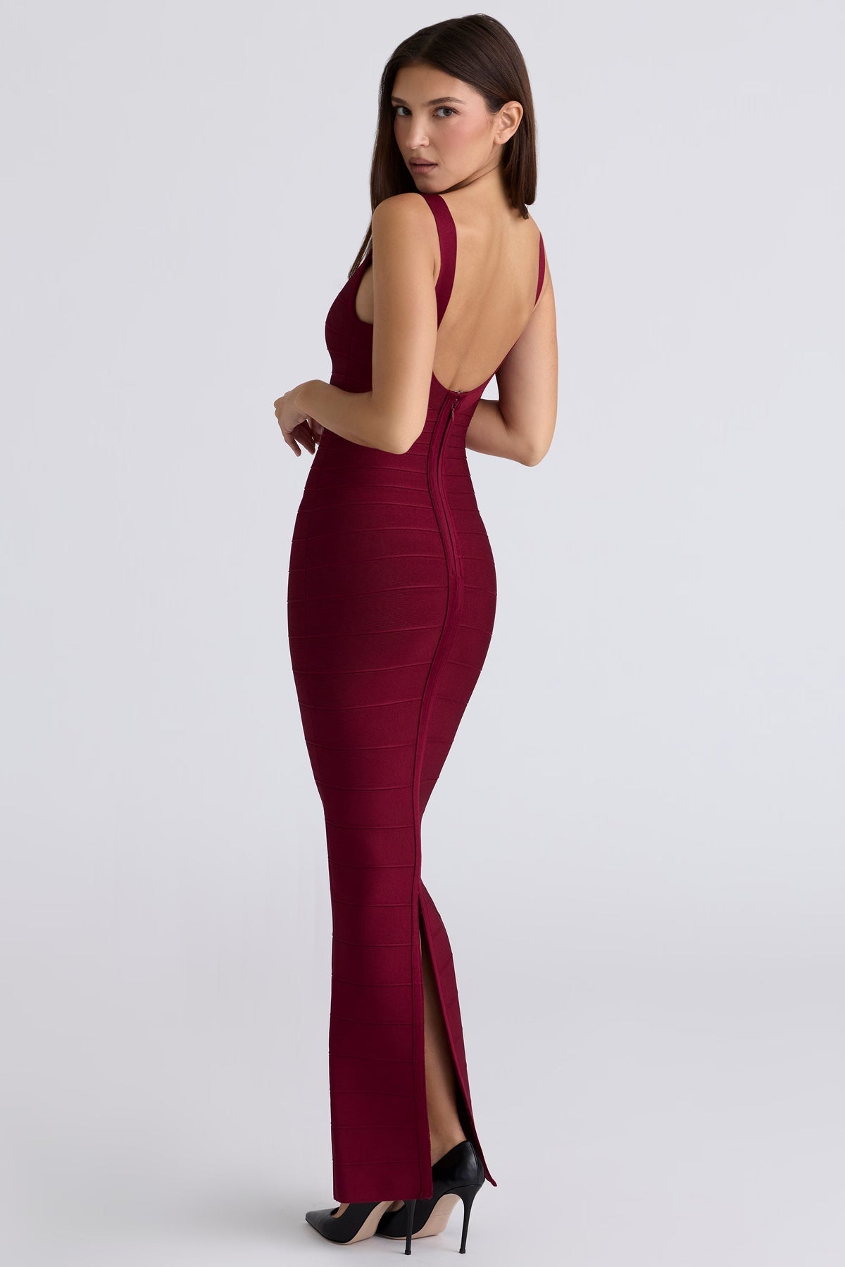 Sleeveless Scoop Neck Bandage Mermaid Bodycon Maxi Gown - View 3