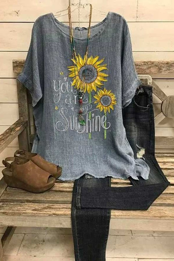 Sunflower Graphic Print Round Neck Short Sleeve Top 2