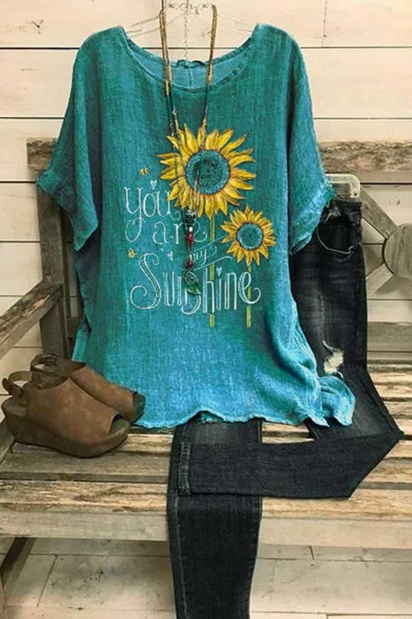Sunflower Graphic Print Round Neck Short Sleeve Top