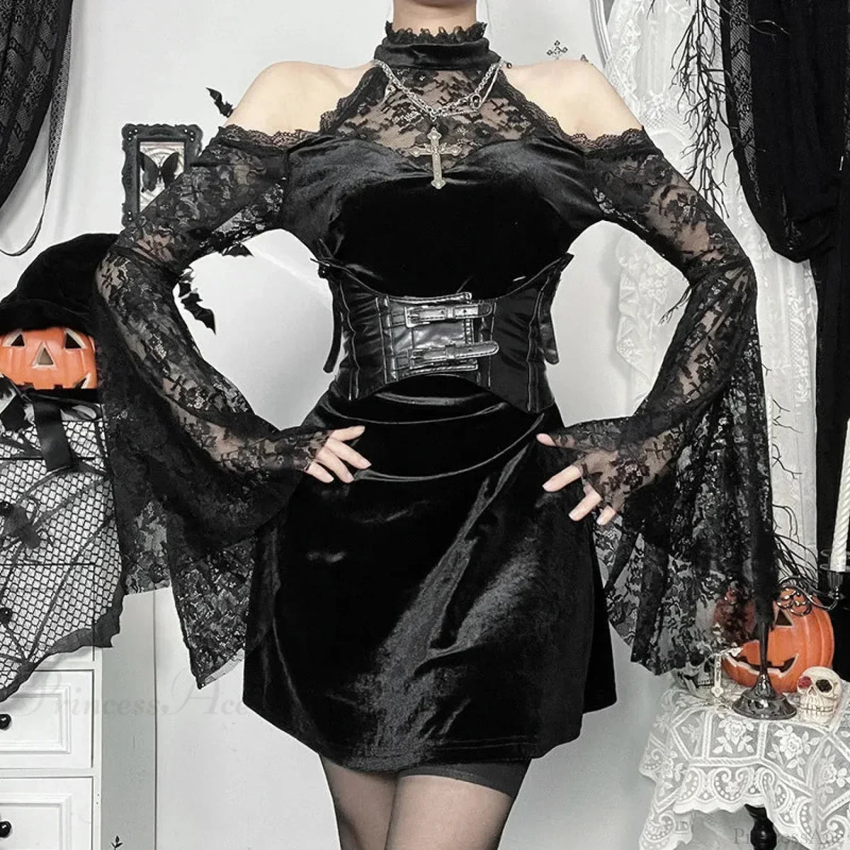 Transparent Lace Slender Mini Dress - View 2