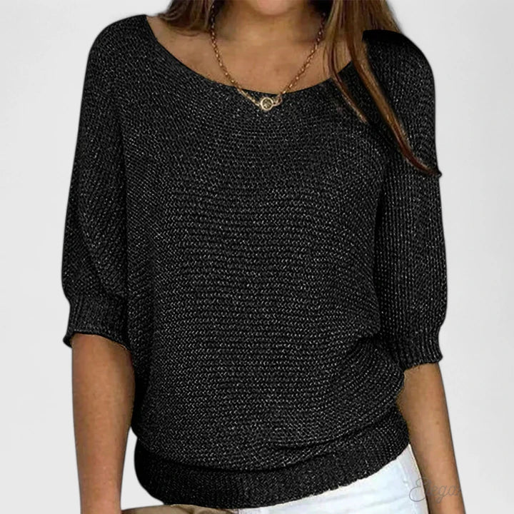 Boat Neck Batwing Sleeve Ribbed Hem Loose Knit Sweater 5