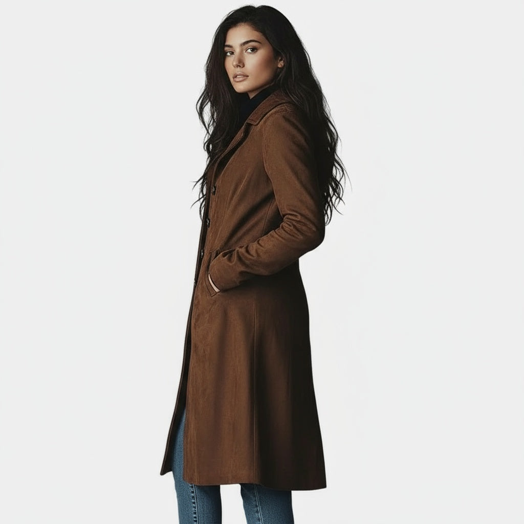 Suede Look Notch Lapel Button Front Longline Coat 5