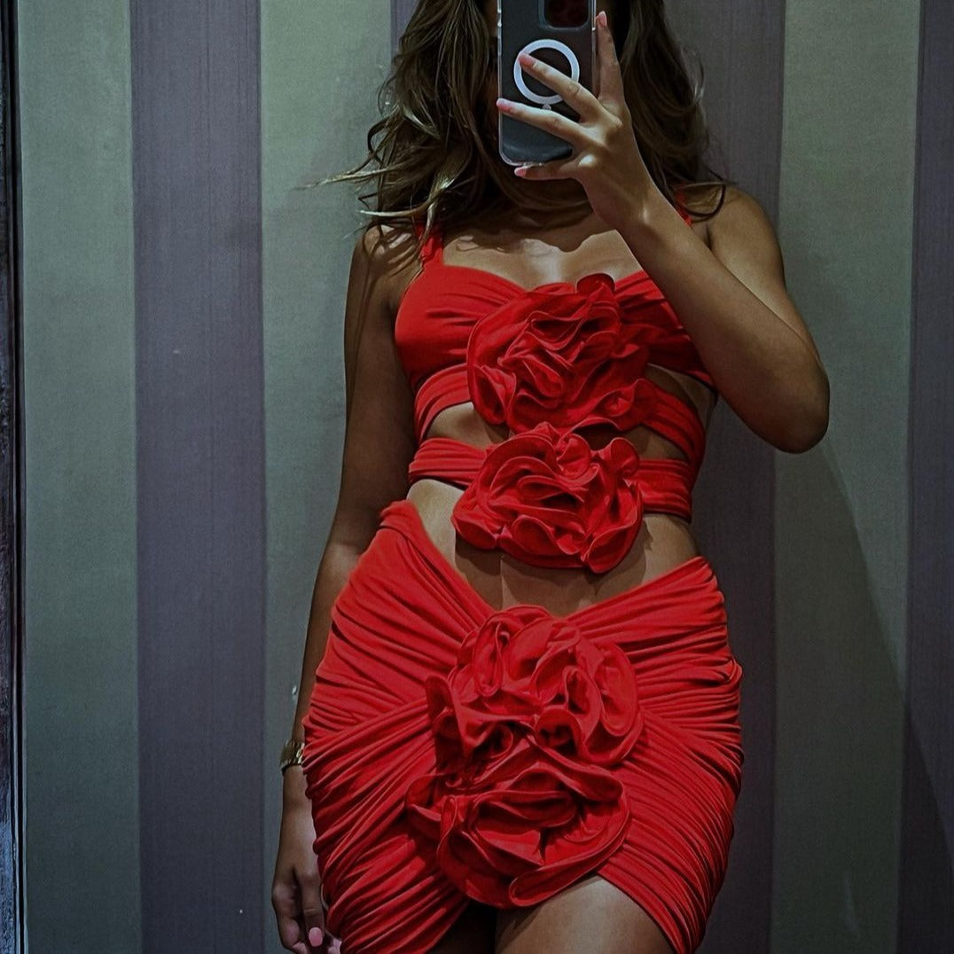 Radiant Rose Cutout Embellished Ruched Mini Dress - View 7