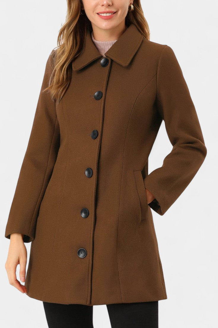 Button Front Collared Fit and Flare Coat 8