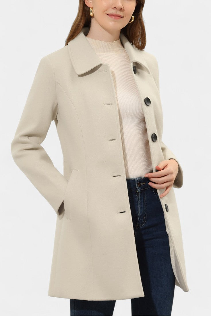 Button Front Collared Fit and Flare Coat 5