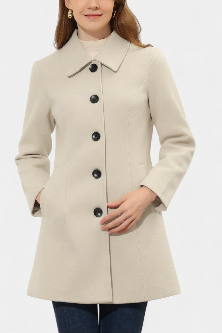 Button Front Collared Fit and Flare Coat 3