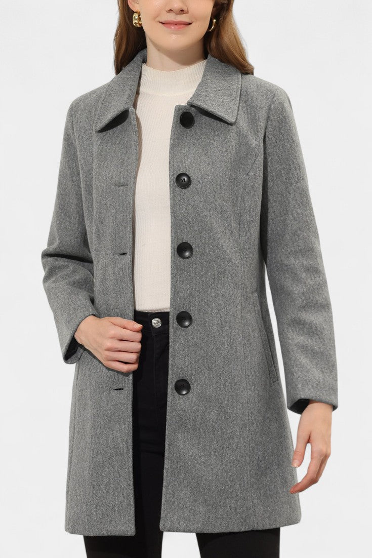 Button Front Collared Fit and Flare Coat 18
