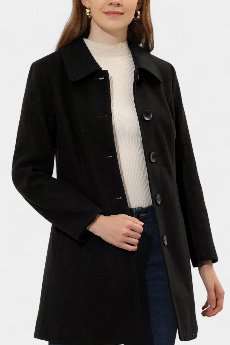 Button Front Collared Fit and Flare Coat 11