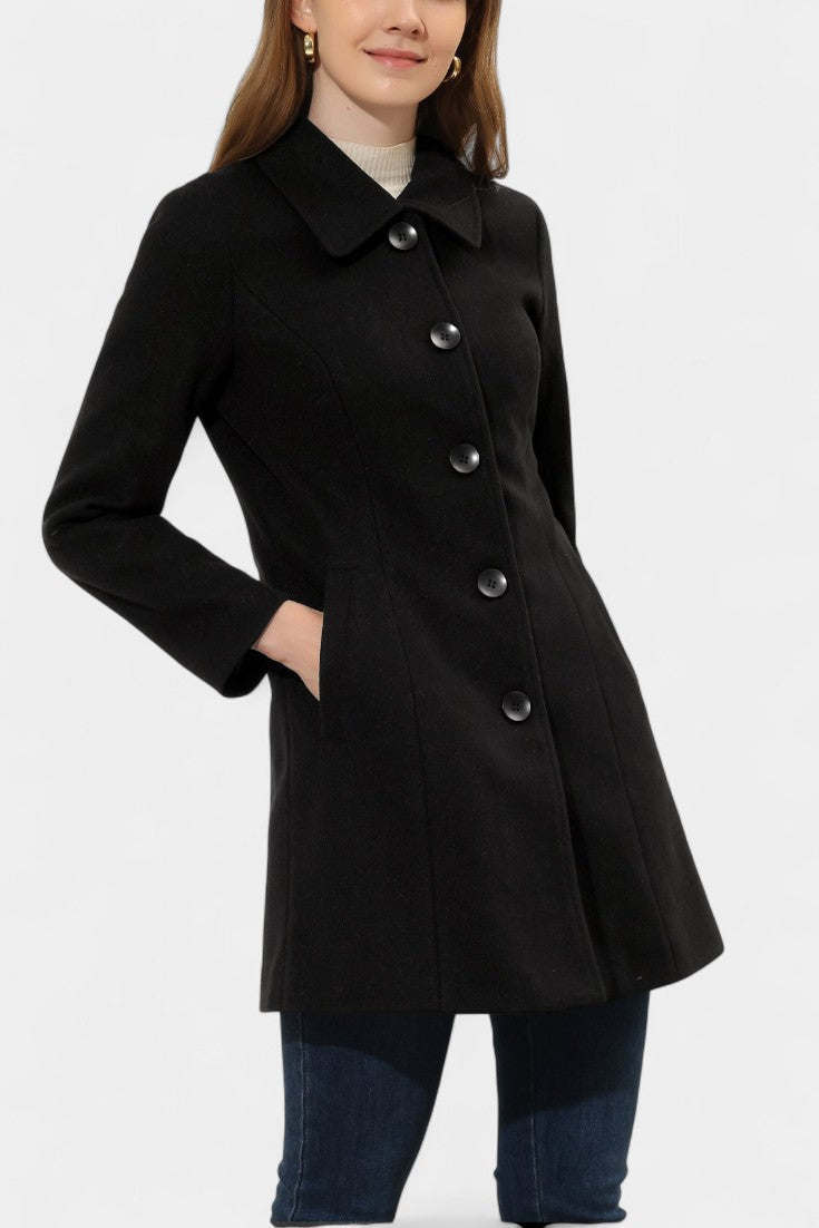 Button Front Collared Fit and Flare Coat 12