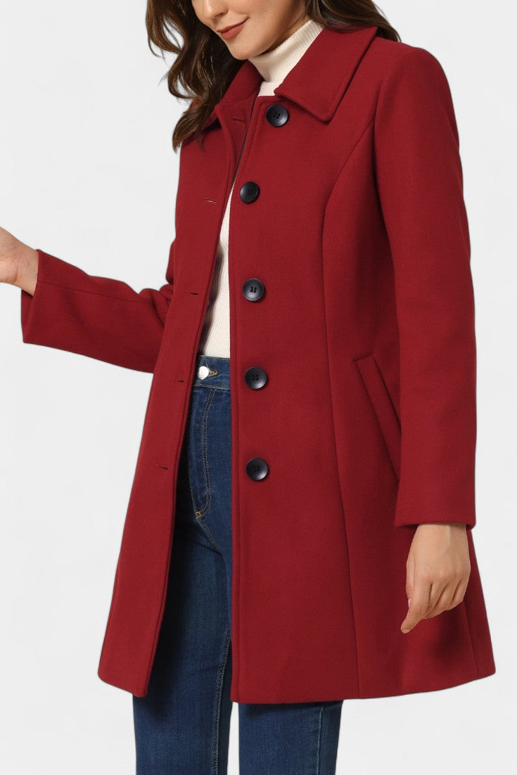 Button Front Collared Fit and Flare Coat 10