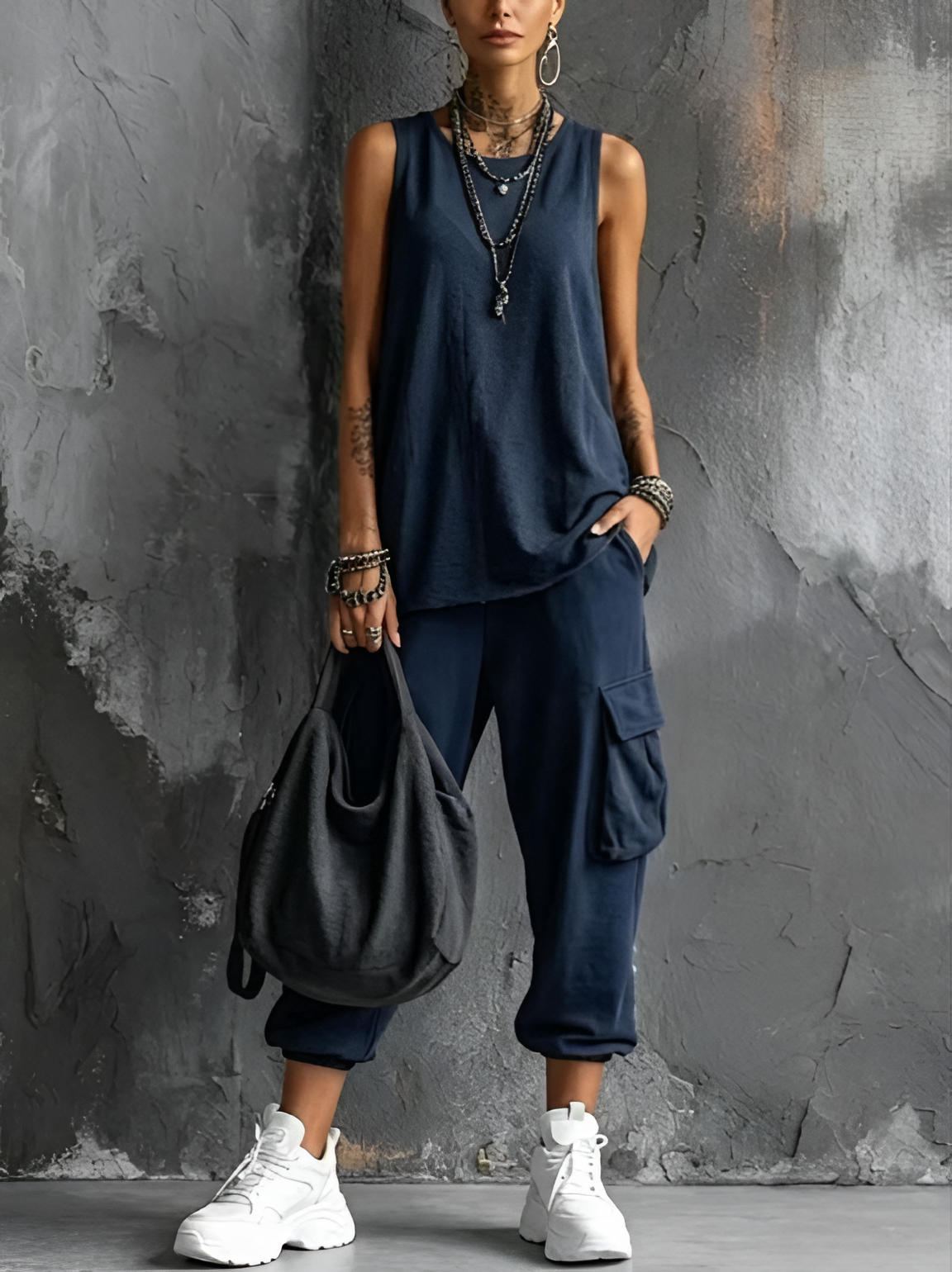 Sleeveless Tank Top and Cargo Jogger Pants Two Piece Set