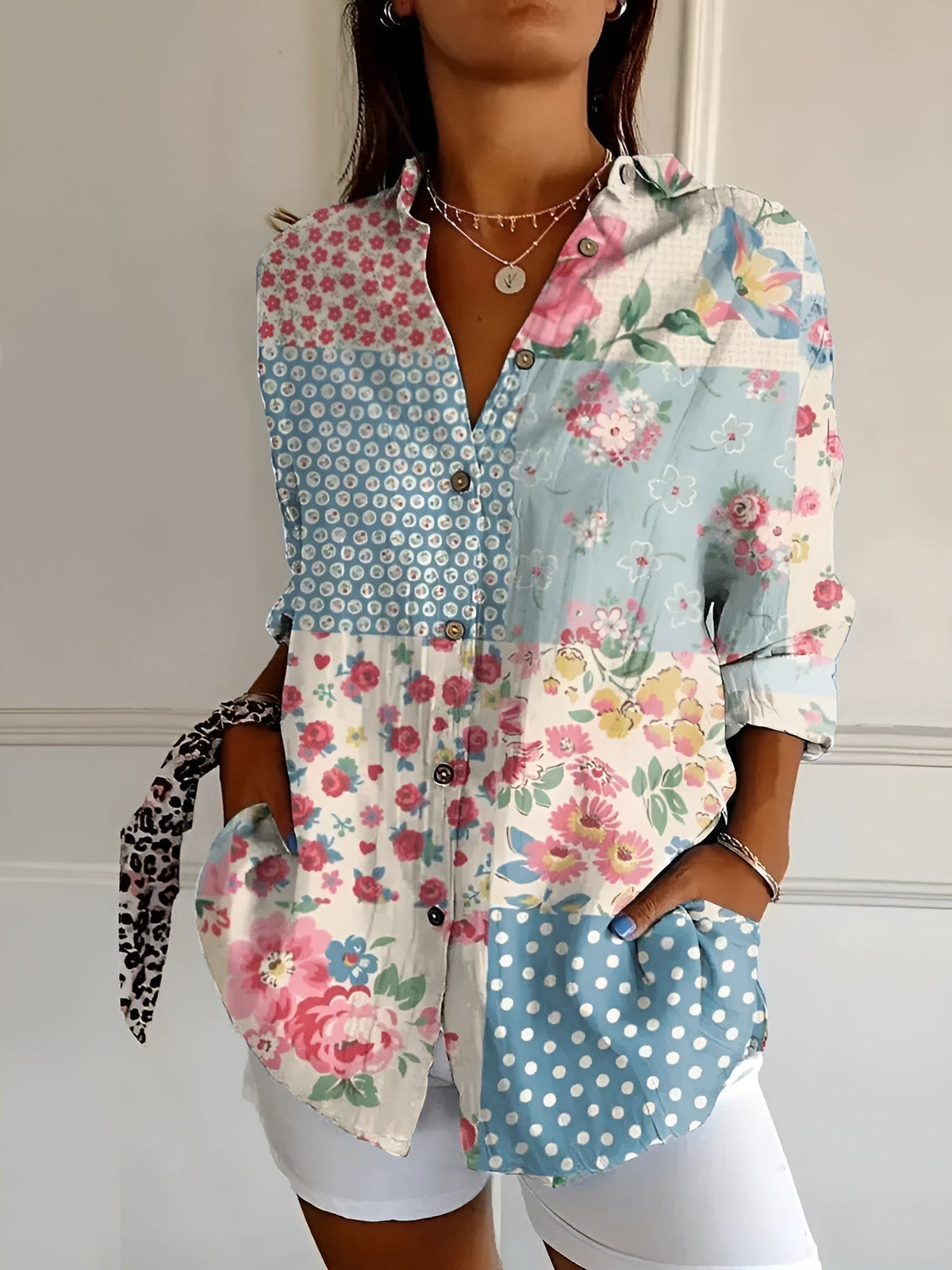 Floral Print Collared Long Sleeve Button Front Shirt 3