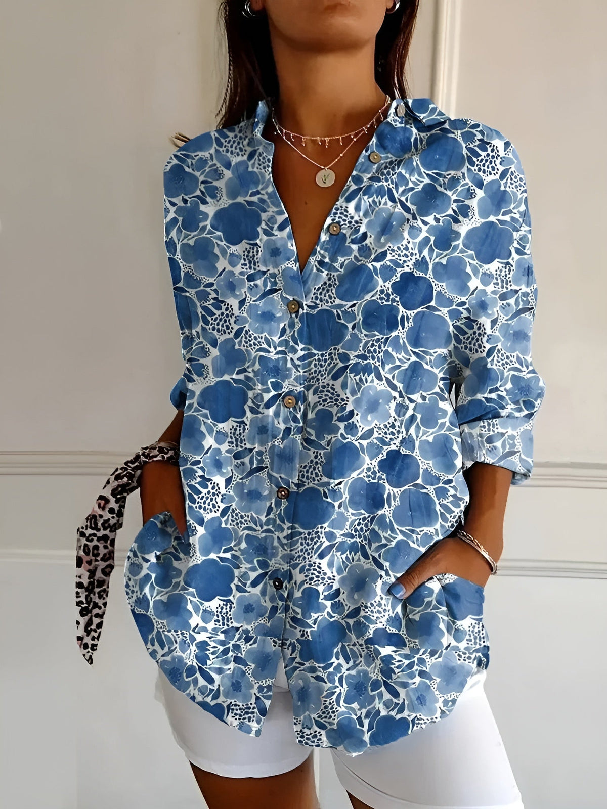 Floral Print Collared Long Sleeve Button Front Shirt