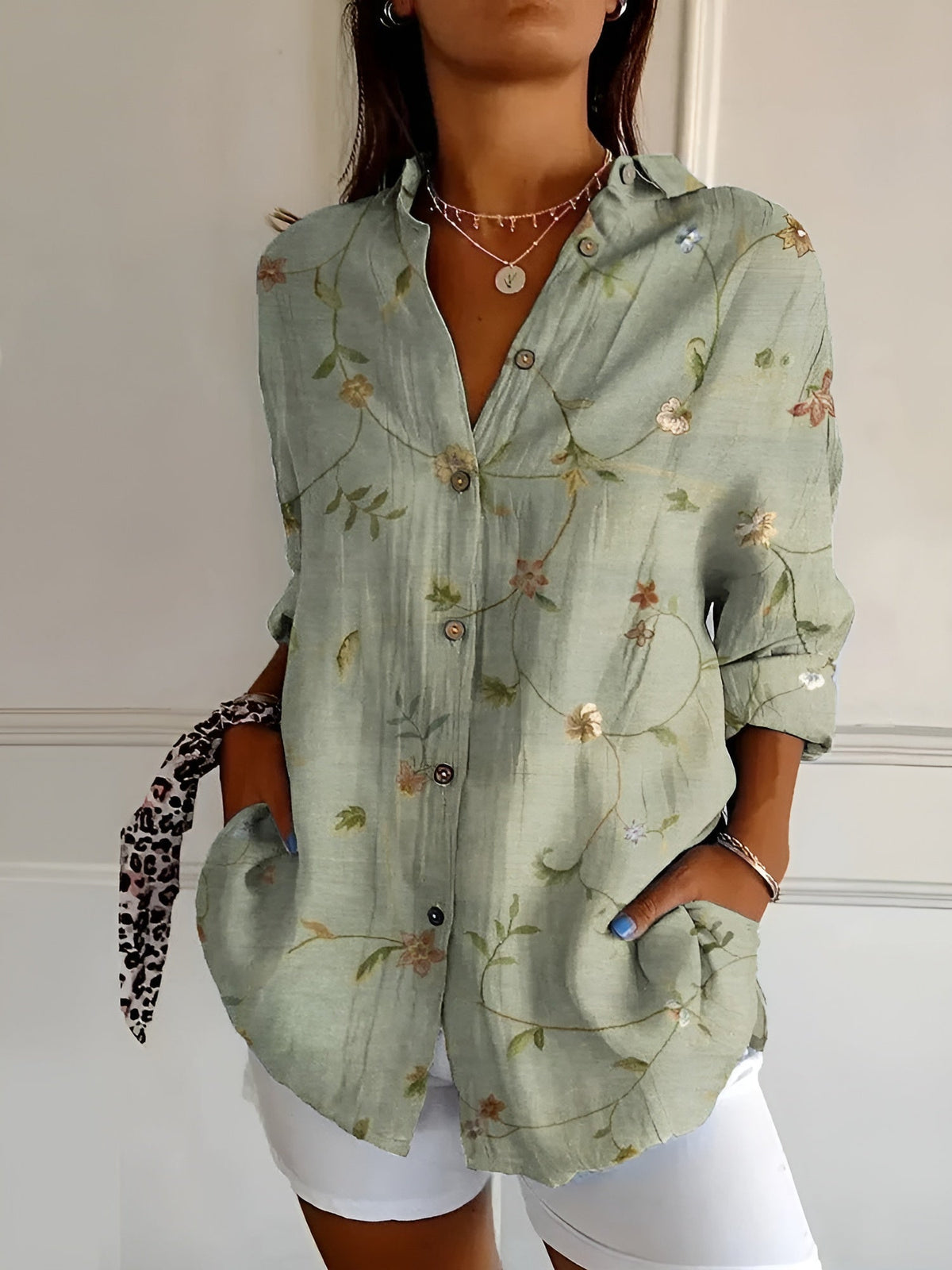 Floral Print Collared Long Sleeve Button Front Shirt 2