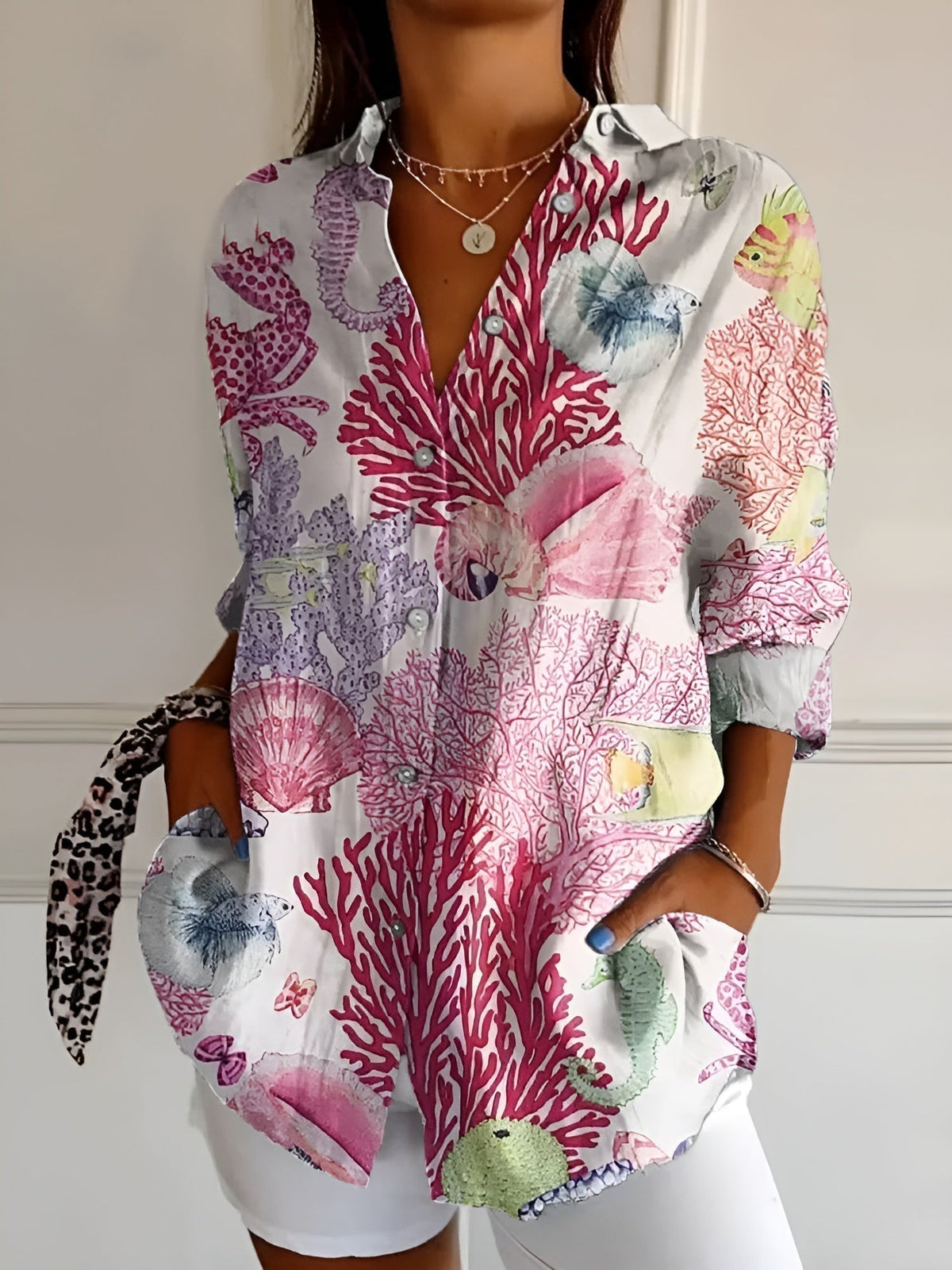 Floral Print Collared Long Sleeve Button Front Shirt 4