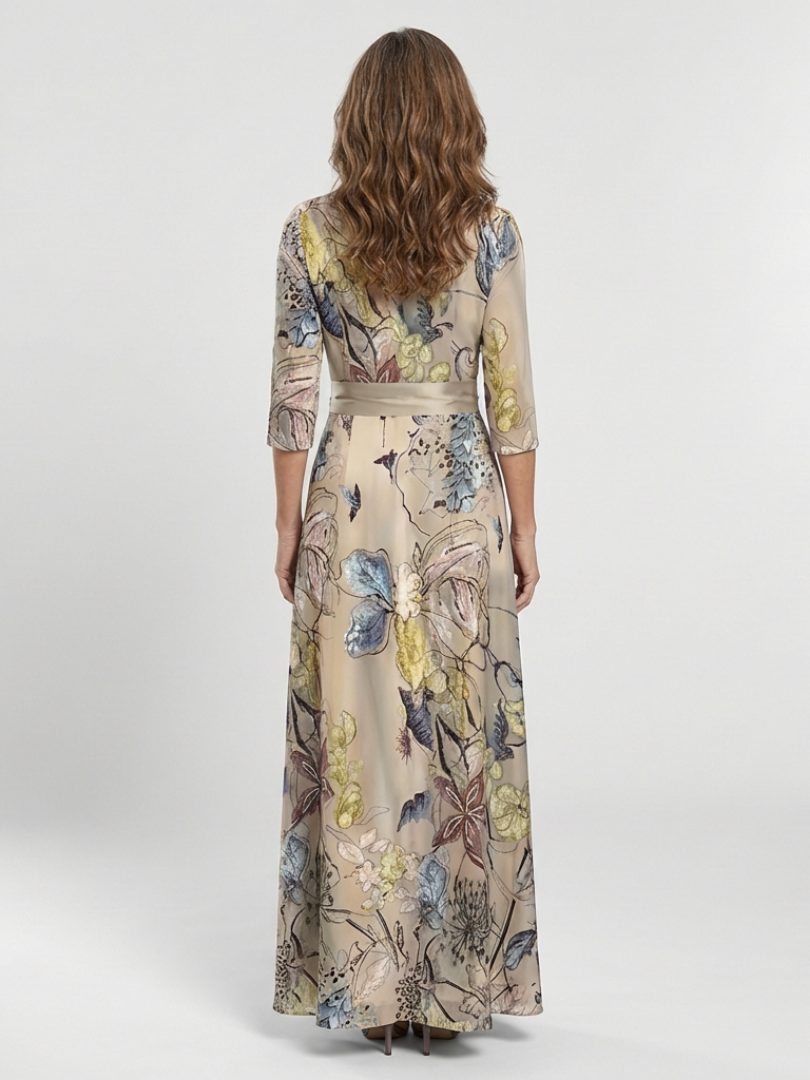 Floral Print V-Neck Three Quarter Sleeve Wrap Maxi Dress 4