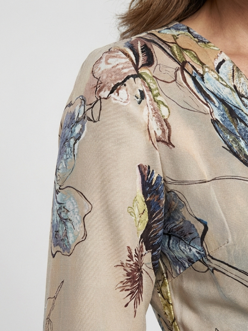 Floral Print V-Neck Three Quarter Sleeve Wrap Maxi Dress 3