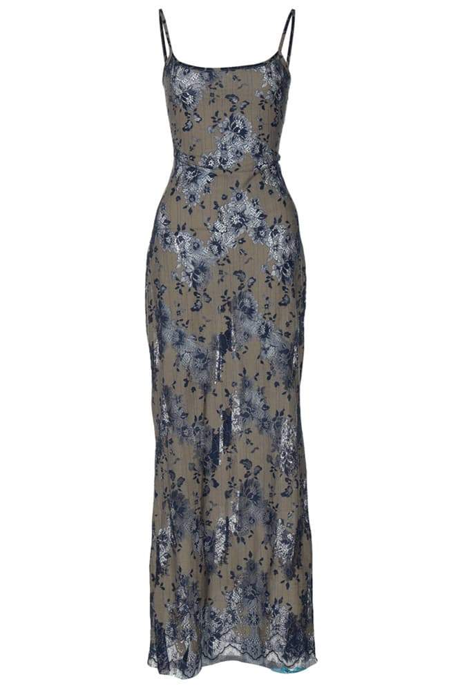 Floral Lace Spaghetti Strap Mermaid Maxi Gown - View 3