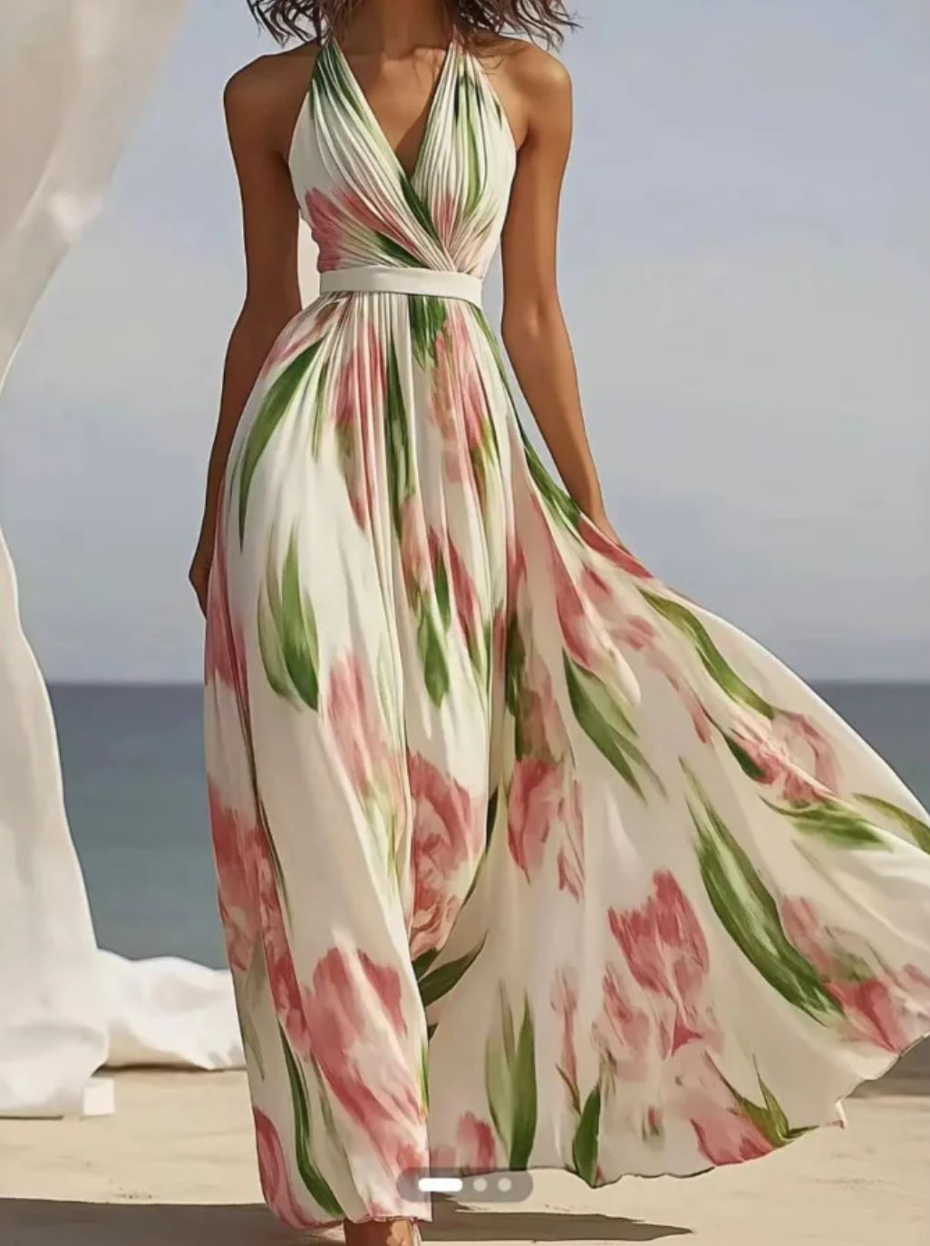Floral V-Neck Sleeveless Pleated Maxi Dress 3