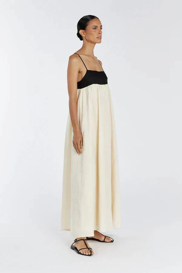 Square Neck Spaghetti Strap Empire Waist Colorblock Maxi Dress - View 3