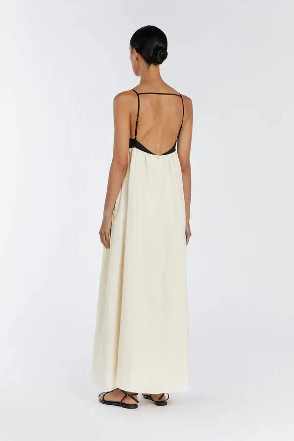 Square Neck Spaghetti Strap Empire Waist Colorblock Maxi Dress - View 5